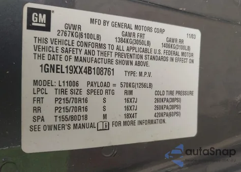 2004 Chevrolet Astro from USA, damaged, VIN 1GNEL19XX4B108761